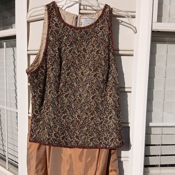 Adrianna Papell Beaded Silk Formal Tank Top with Organza Formal Skirt--Size 16 - Picture 1 of 8
